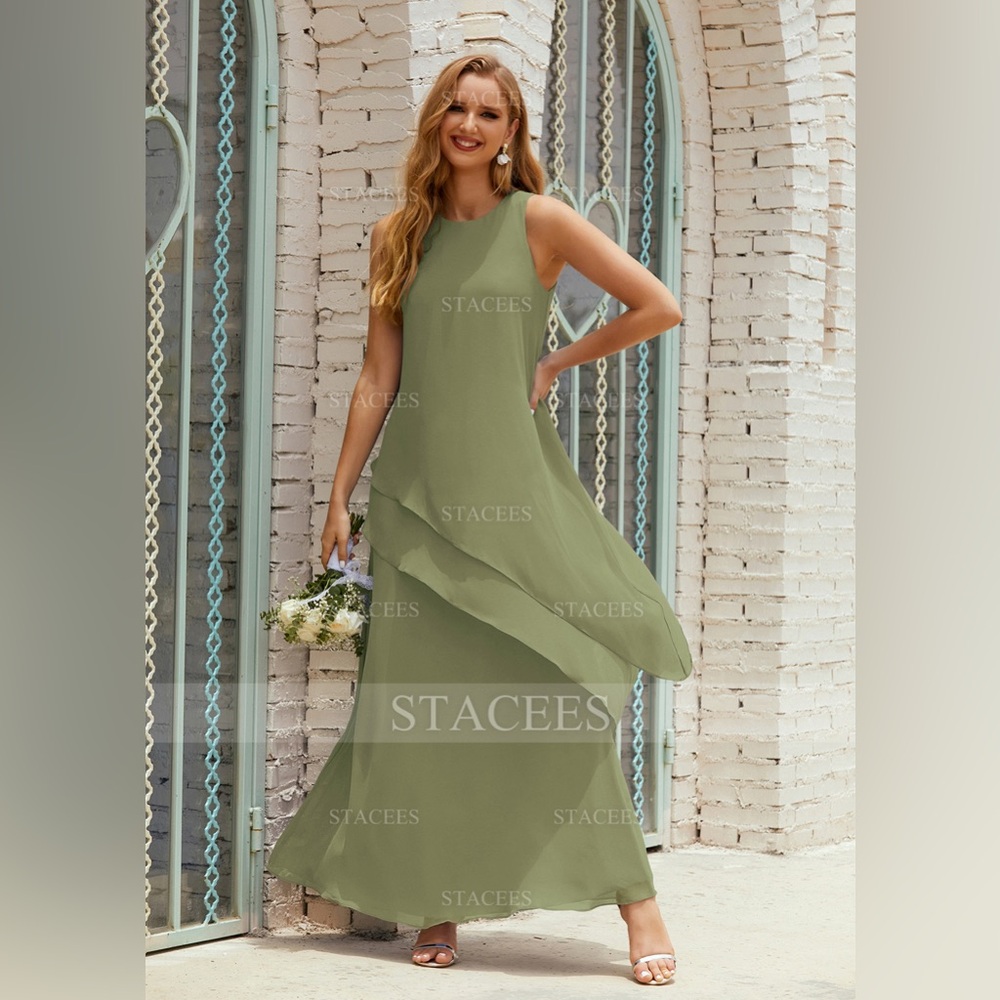 A-line Empire Scoop Neck Sleeveless Chiffon Floor-Length Mother of Bride Dress